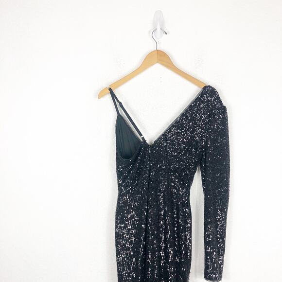 BCBGMAXAZRIA One-Sleeve Sequin Gown Size Small Sparkle Event Cocktail Wedding - Picture 13 of 15